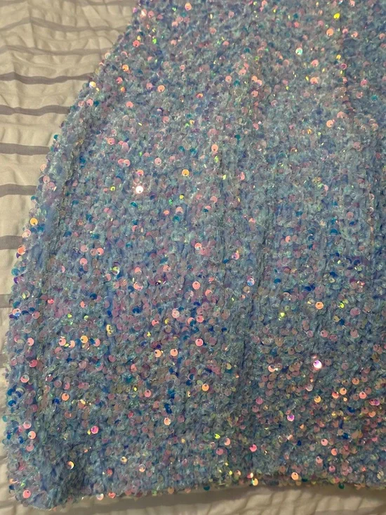 Sherri Hill Light Blue Sequin One Shoulder Mini Dress Size 6 Prom Party - Picture 5 of 6